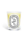 Diptyque Citronnelle Candle in a glass container, featuring a citrus scent for fresh summer evenings.