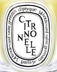 Close-up of Diptyque Citronnelle Candle displaying the elegant label and citrus scent branding.